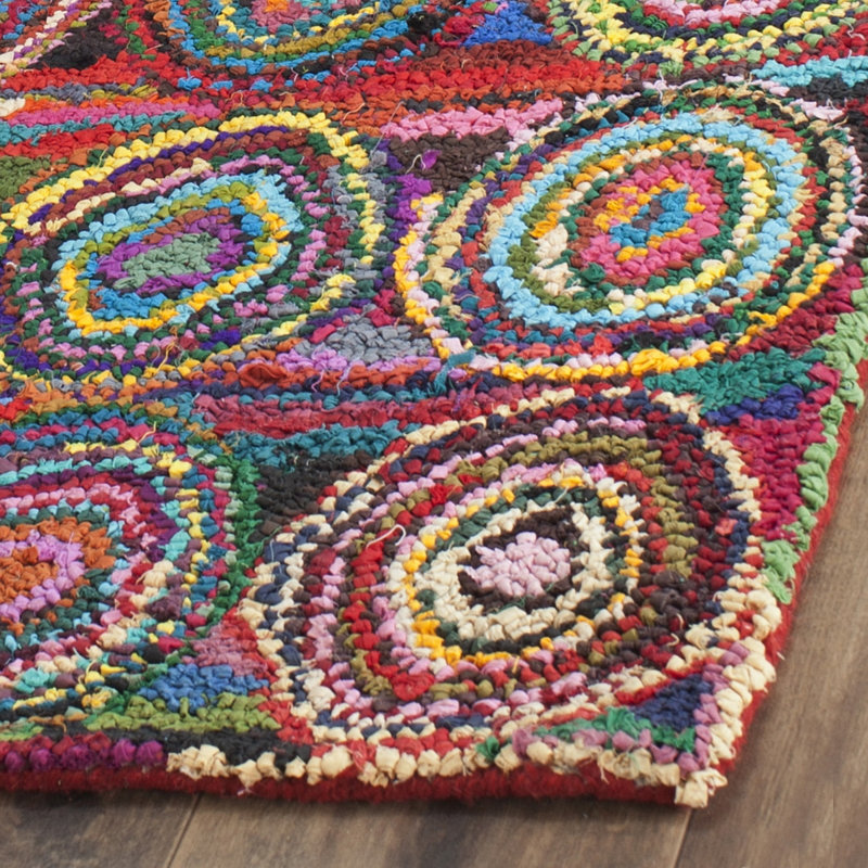 Tapis géométrique en coton touffeté à la main Anaheim, Carré 6 pi