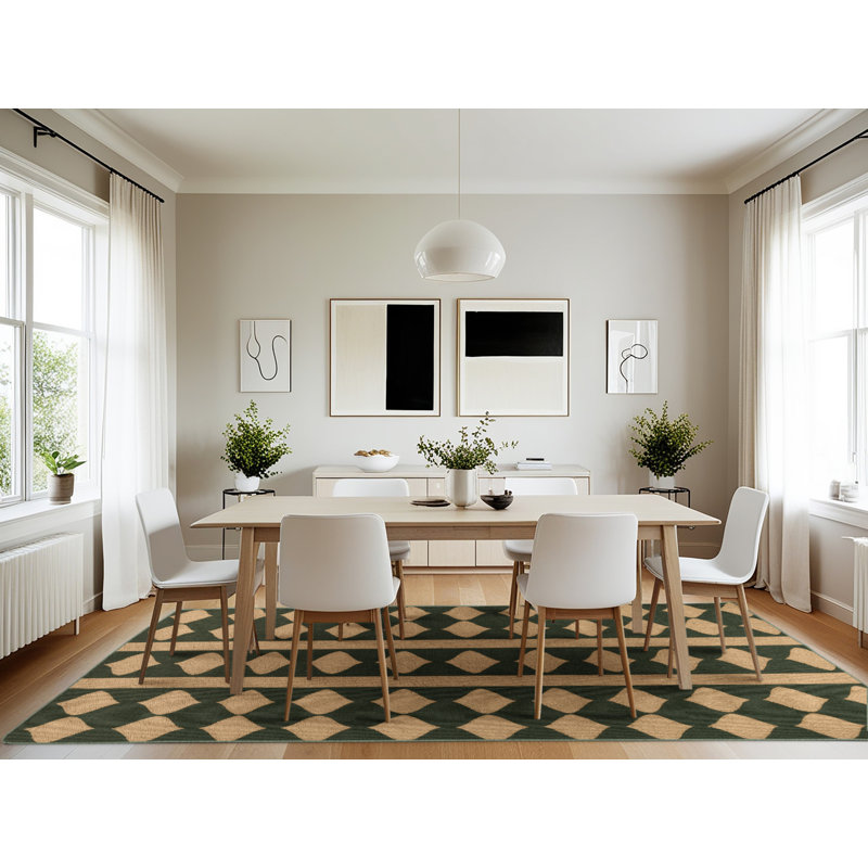 Machine Washable Trellis Green Area Rug, Rectangle 7' x 10'