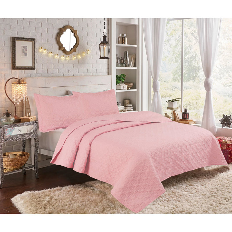 Ensemble de courtepointe réversible en microfibre Tessa, Rose, Courtepointe double / grand et 2 taies décoratives