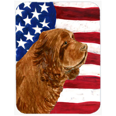 Trinx Patriotic USA American Flag with Sussex Spaniel Glass Cutting Board