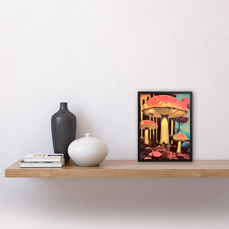 Abruscato Red Mushroom Fungi Pink Blue Bright Psychedelic - Single Picture Frame Print