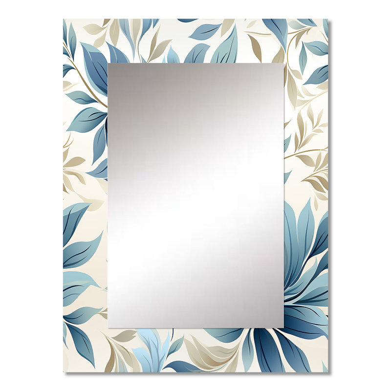 Caseres Tranquil Patterns - Floral Unique Wall Mirror Decor, Floral Large Mirror, Printed Metal Art, 32" x 24"