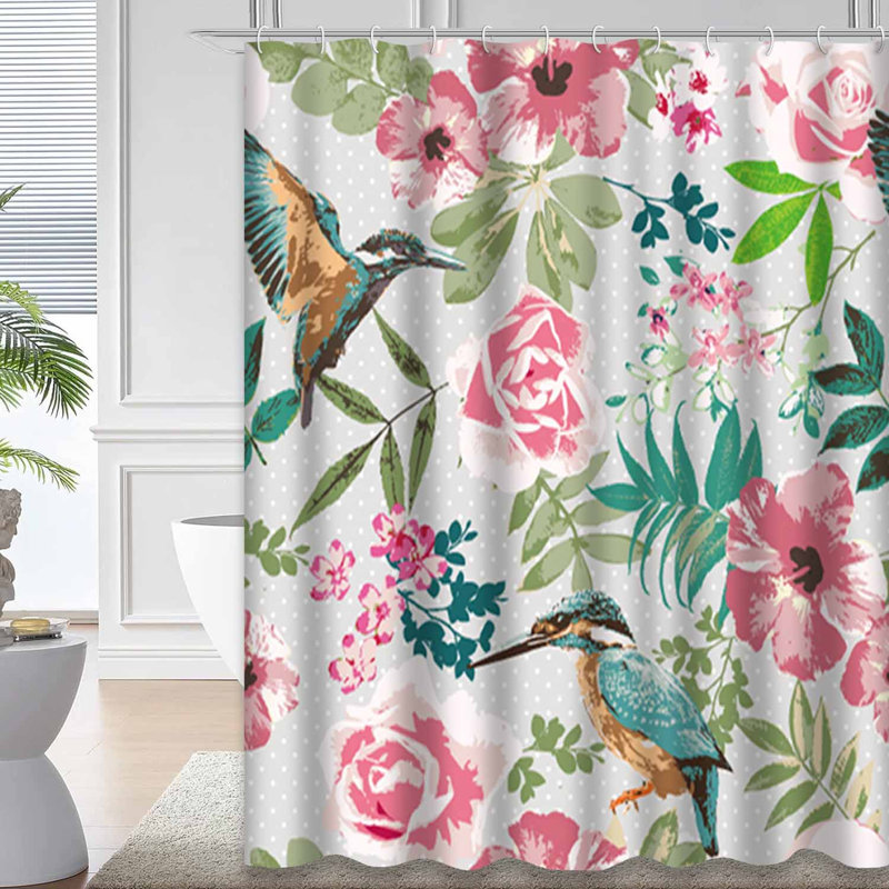 Rideau de douche imperméable à motif floral et hibiscus avec 12 crochets, L 72 po x l 84 po