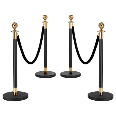Stanchion Post,Crowd Control Barrier Set with 6 Black Velvet Ropes, Heavy Duty Stainless Steel Stanchion Post Queue with Hollow Base for Theater, Party, Wedding, Exhibition, Event (Black)