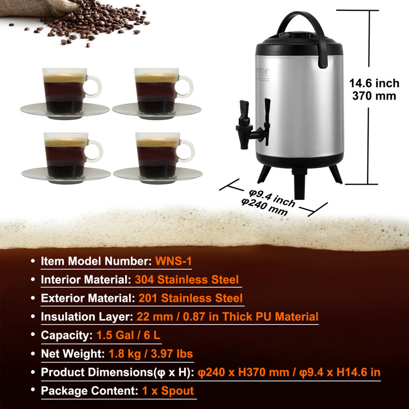 Beverage Dispenser, 37.1cm H x 23.9cm W x 23.9cm D
