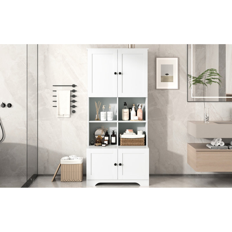 Armoire de salle de bain large - 4 portes blanches