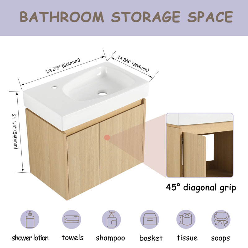 Meuble-lavabo avec plateau Yatin, Chêne