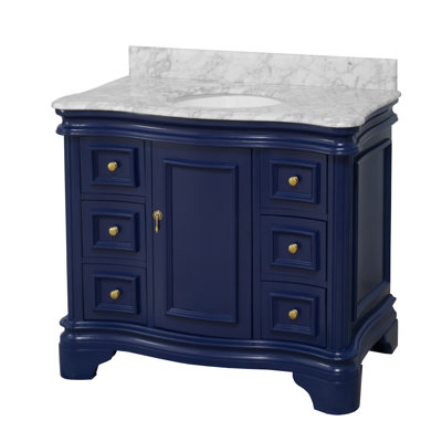 Ensemble de meuble-lavabo simple 42 po Amorim avec comptoir bleu royal et comptoir en marbre de Carrare