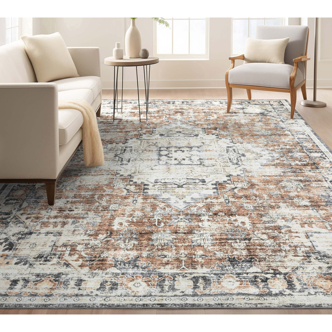 Maloy Oriental Power Loom Polyester Area Rug in Natural Red Langley Street® Rug 