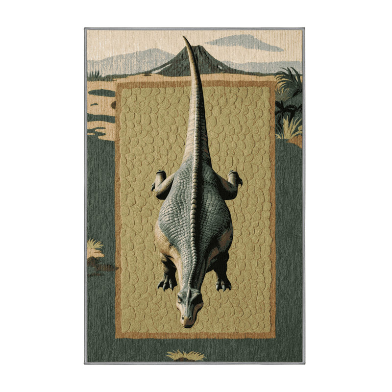 Tapis brun dinosaures lavable à la machine, Rectangle 6 pi x 9 pi