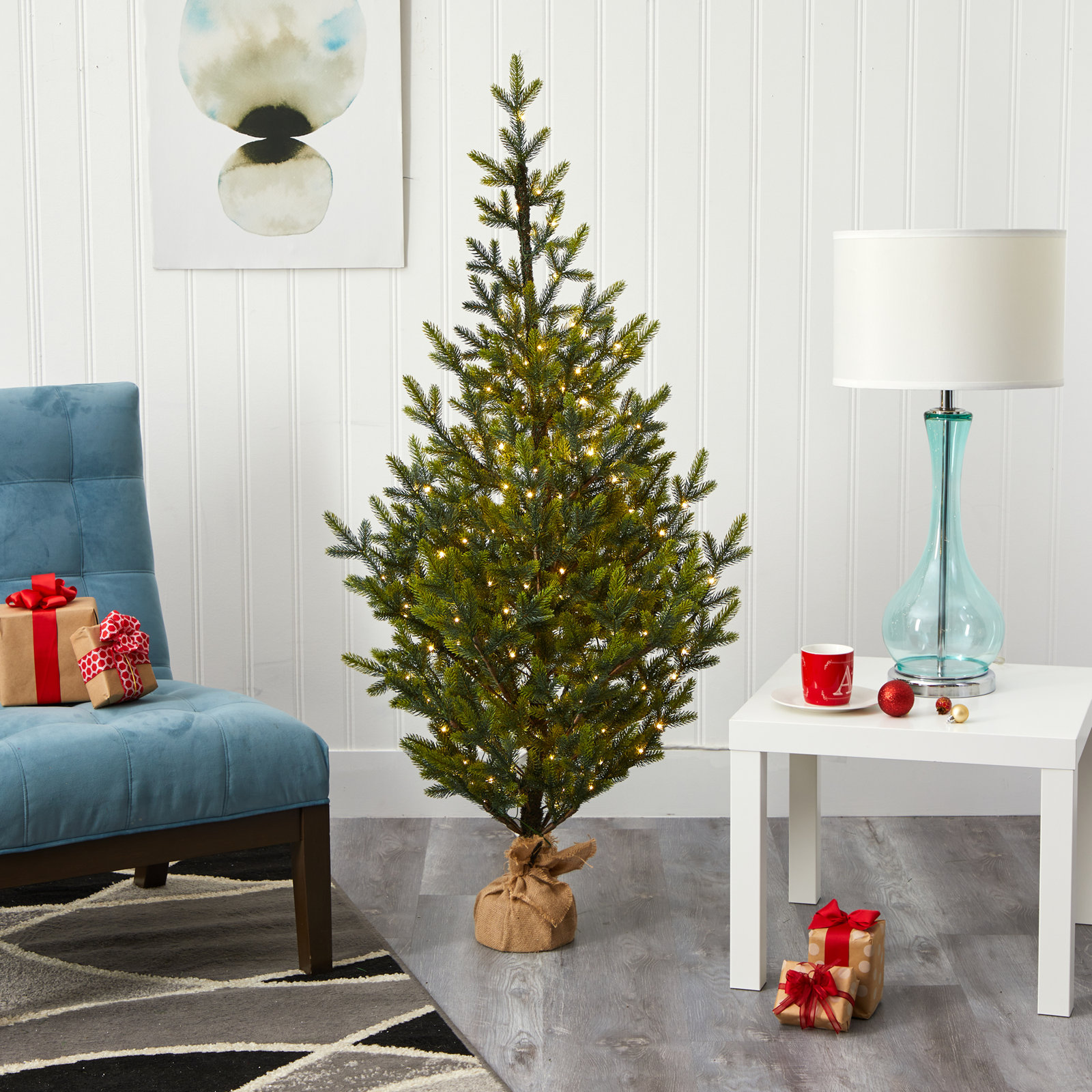 Lighted Artificial Fir Christmas Tree, 5' H