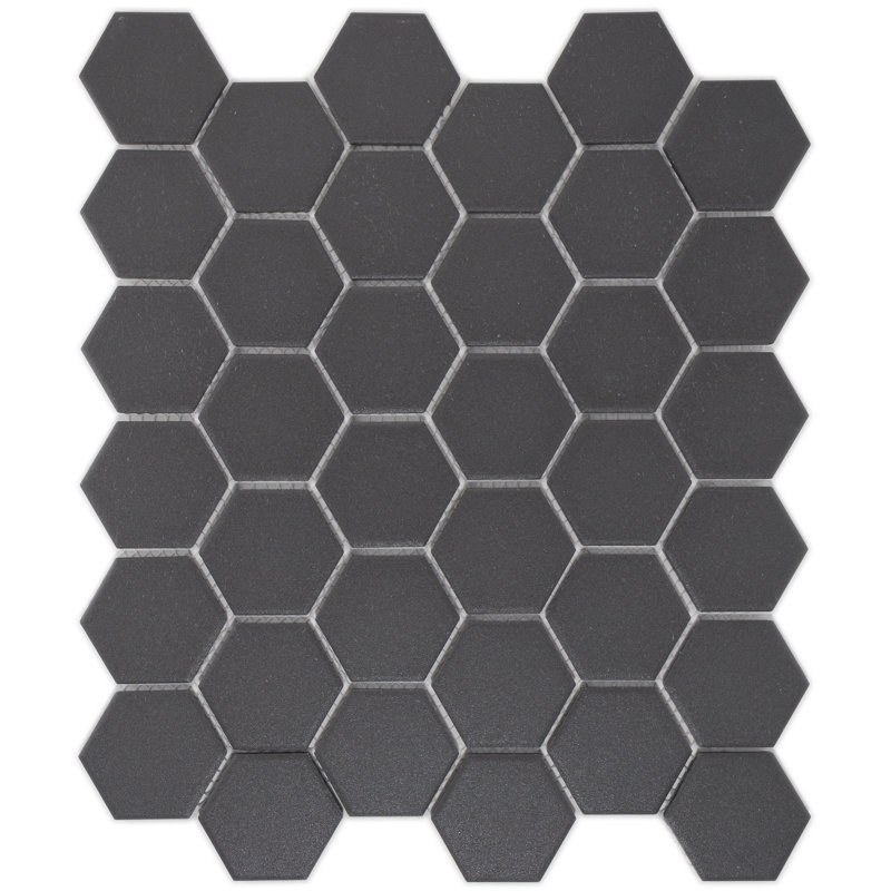 Sage 2" x 2" Hexagon Porcelain Matte Mosaic Tile, Black