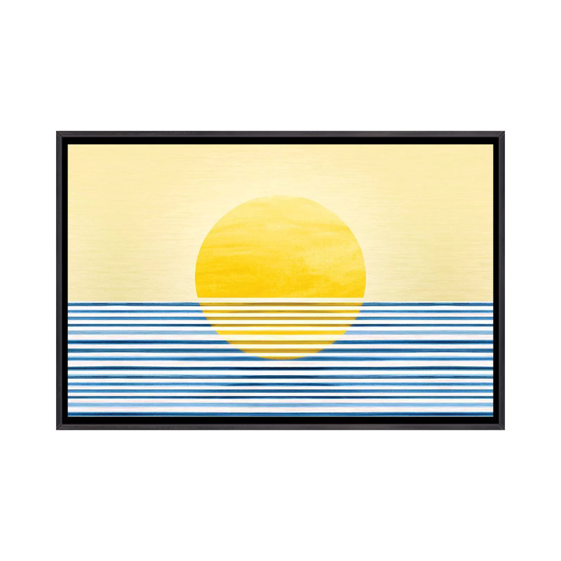 Sunset II-impression d’art graphique abstraite, Pas de tapis, H 40 po x l 60 po x 1,5 po, Toile avec cadre noir patiné