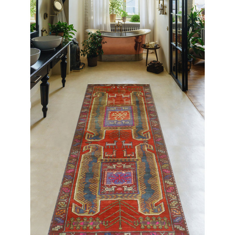 One-of-a-Kind 3'2" x 9'11" New Age Runner Wool Area Rug in