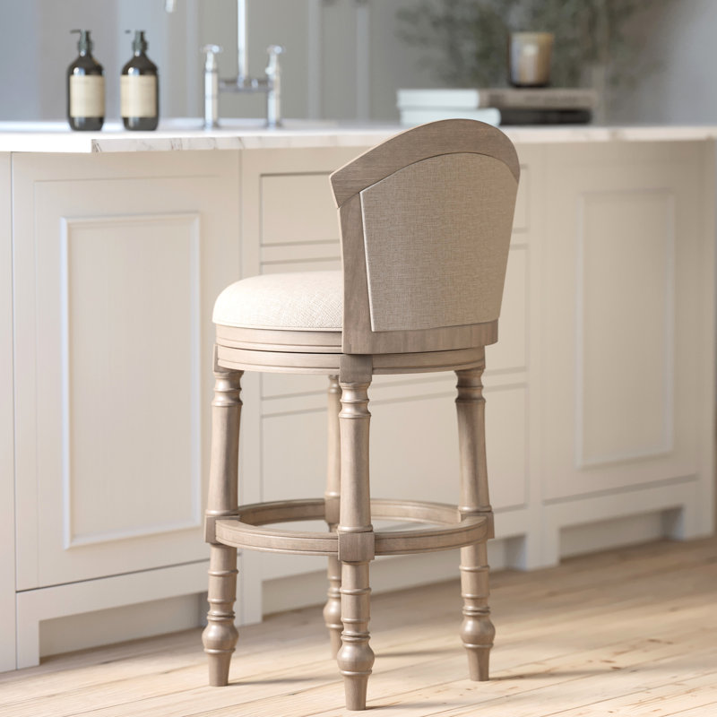 Tabouret de bar rembourré 31 pouces avec pivot, beige gris, hauteur de 43 pouces, siège pivotant confortable et dossier en position assise