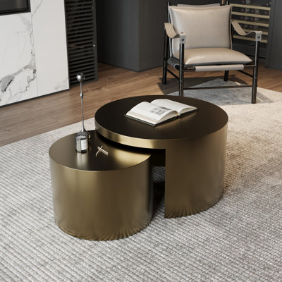 Table basse gigogne dorée brossée 2 en 1 pour salon