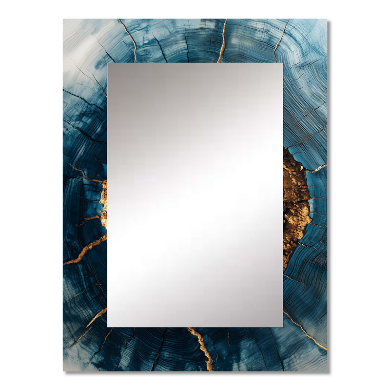 Wood Slide Of A Blue Lake Forest IV - miroir mural en bois, miroir décoratif traditionnel, impression d'art en métal