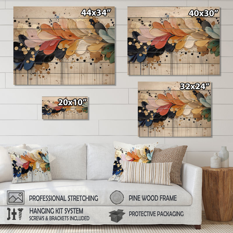Art floral en bois sur bois de pin naturel, H 10 po x l 20 po