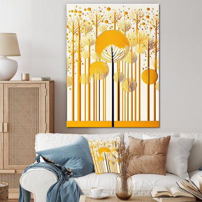 Abstrait forêt jaune, art minimaliste - arbres sur toile, art mural