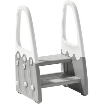 2-Step Toddler Stool with Handrails - Non-Slip Grey for Bathroom Sink & Potty Training