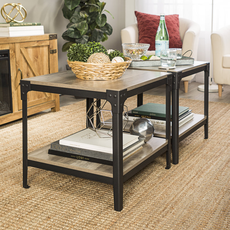 Ensemble de table de bout à 4 pieds avec rangement Gravelle, Gris délavé