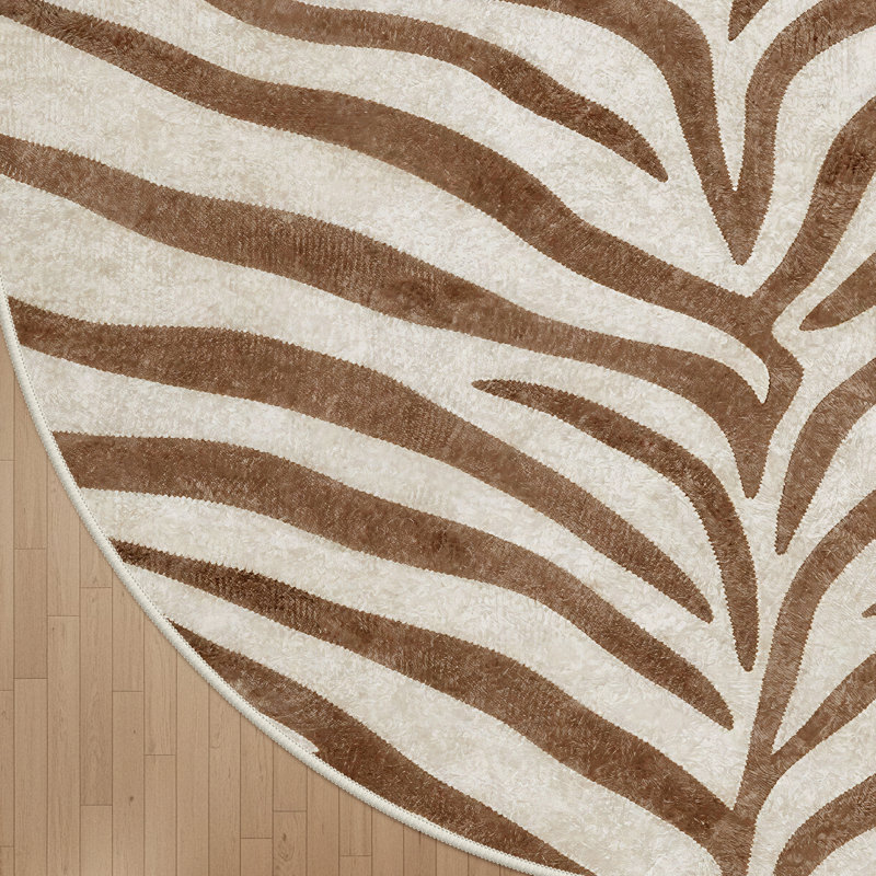 Albertslund Zebra Stripe Machine Washable Area Rug, Rectangle 8' x 10', Beige;Coffee