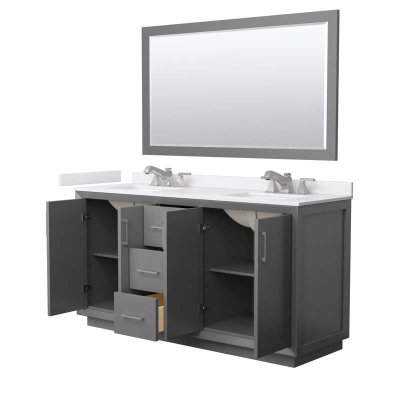 Strada 72" Freestanding Double Bathroom Vanity with Cultured Marble Top, Brushed Nickel, Green / Matte Black, 66'' W