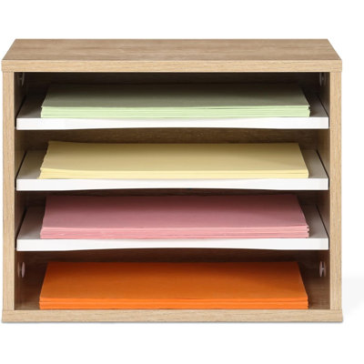 Wood Desk Paper Organizer With 4 Tiers Storage, Desktop File Holder, Document Letter Sorter Tray With Adjustable Shelves, Home Office Wooden Mail Rack -  Hokku Designs, B0809771DB894D45906133E78C293FB2