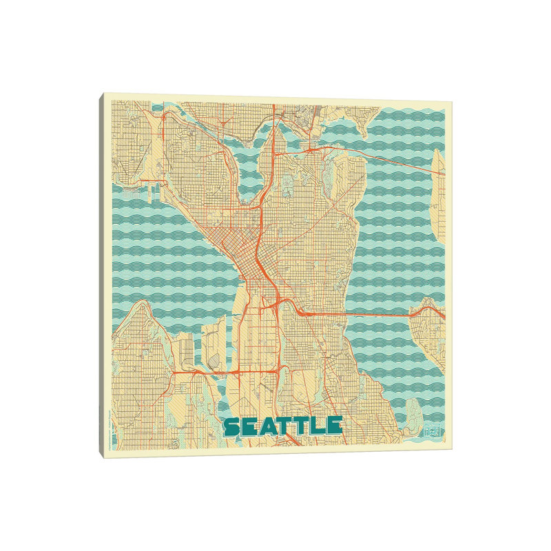 Seattle Retro Urban Blueprint Map by Hubert Roguski - Wrapped Canvas Print, 66.04 cm H x 66.04 cm W x 1.91 cm D