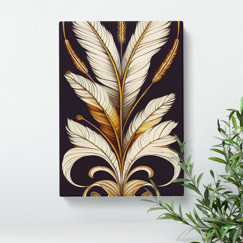 Art Deco Feather No.5 - Wrapped Canvas, 50cm H x 35cm W x 3cm D