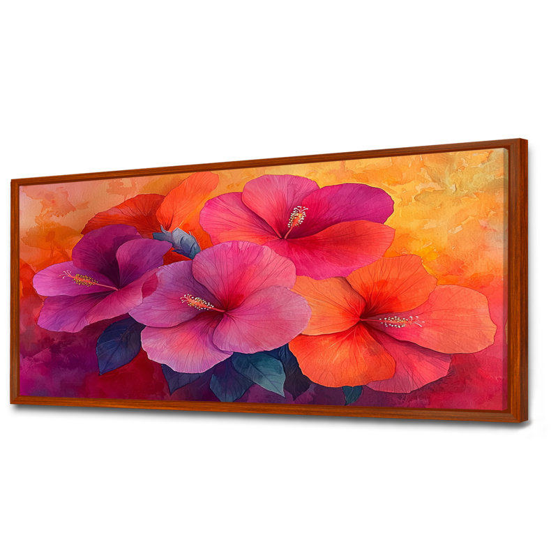 Hibiscus Vivid Hues, H 28 po x l 60 po, Impression encadrée flottante, Brun