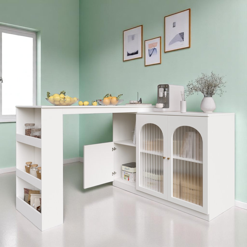 360° Rotation Bar Table With Doors And Shelves, White