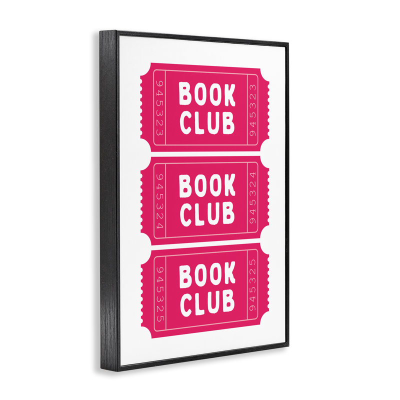 Giclée de billets de club de lecture rose, design par lettré et doublé, H 18 po x l 12 po, Giclée encadrée noir minuit