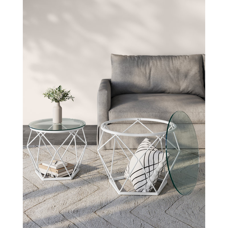 Alieya Glass Top Frame Nesting Tables, White