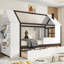 Lit simple en bois massif avec tiroirs et tablettes de rangement, blanc et ludique, fonctionnel et attrayant