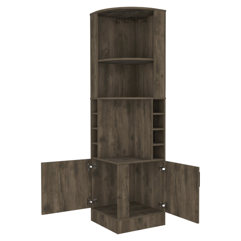 8-Bottle 2-Shelf Bar Cabinet Sideboard Metal Sideboard, Light Brown