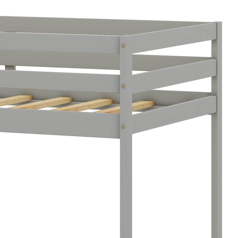 Twin Loft Bed, Wooden Low Loft Bed With Stairs, Gray