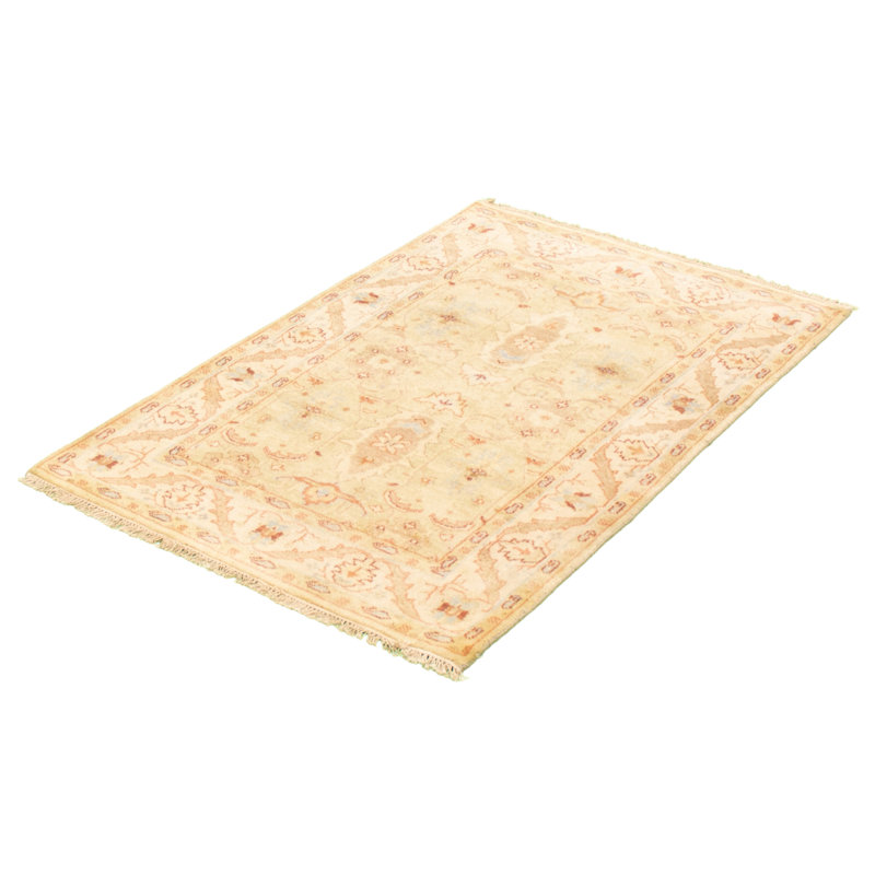 Tapis décoratif en laine de conception unique kaki clair/rouge noué à la main New Age 3 pi 9 po x 5 pi 9 po Déontrey