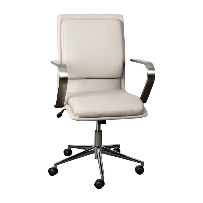 Mid-Back Designer Upholstered Swivel Executive Office Chair with Armrests, Chrome, Taupe