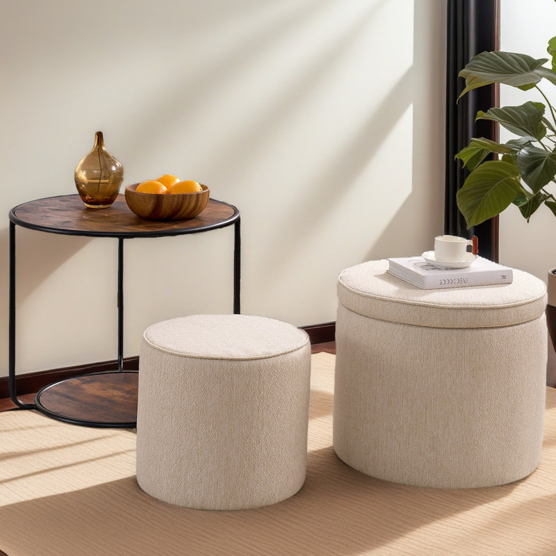 Repose-pieds, ensemble de repose-pieds multifonctionnel, combinaison de repose-pieds et de table, avec tabouret tambour, avec espace de rangement