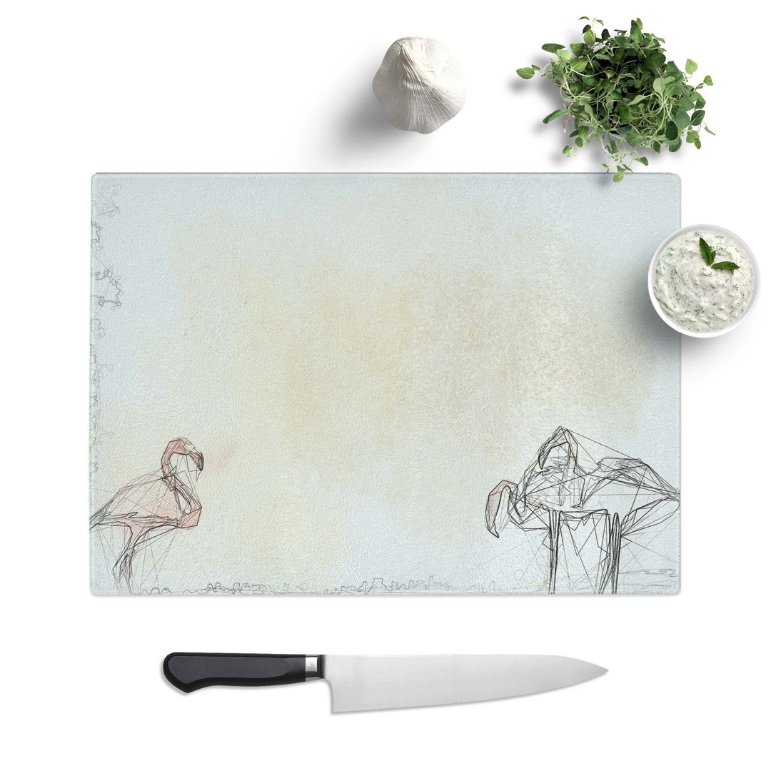 Tempered Glass Three Flamingo Birds in Abstract Chopping Board