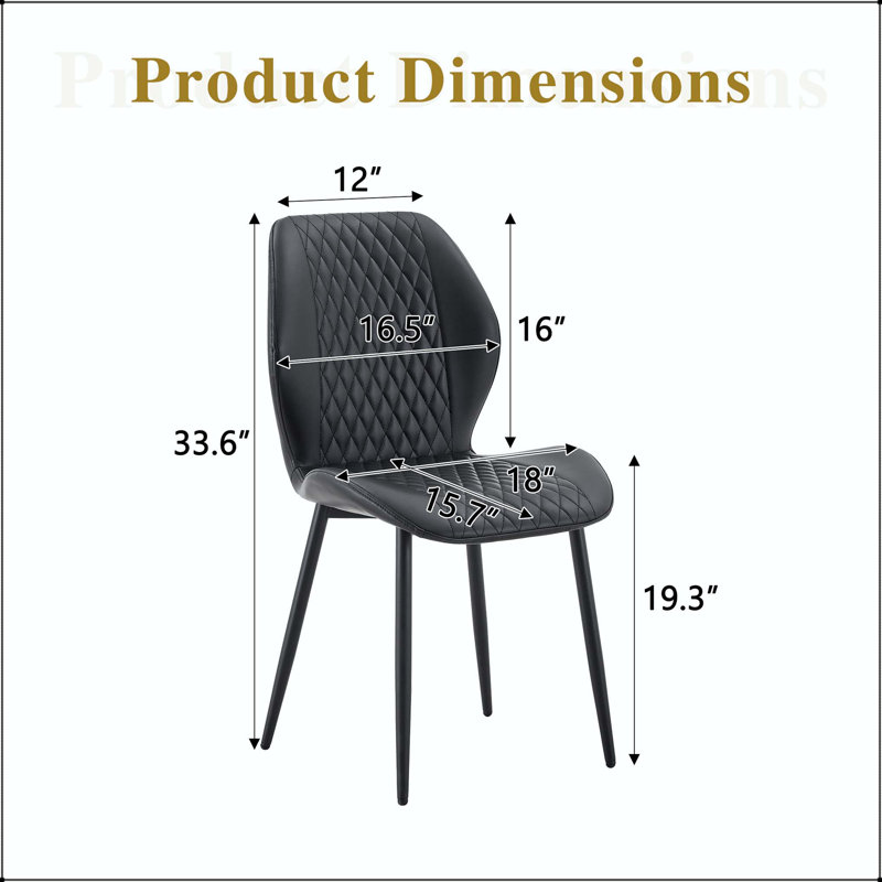 Chaise de salle à manger en polyuréthane noir matelassé - ensemble de 4