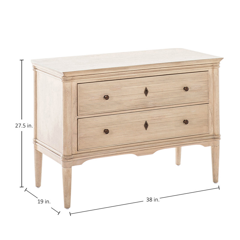 Linnea 2 - Drawer Solid Wood Nightstand in Brushed Blonde Natural/Antique Bronze