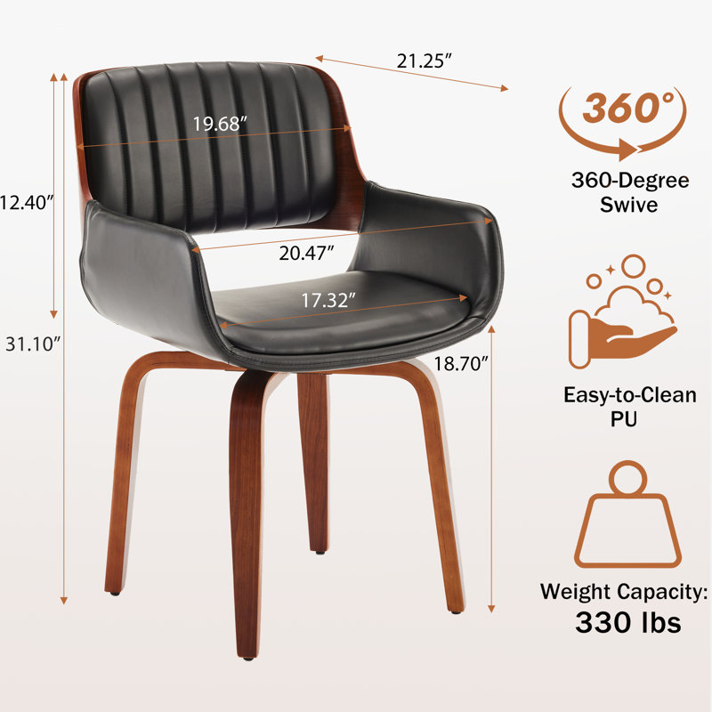 Chayne Faux Leather Upholstered Swivel Dining Armchairs, Black