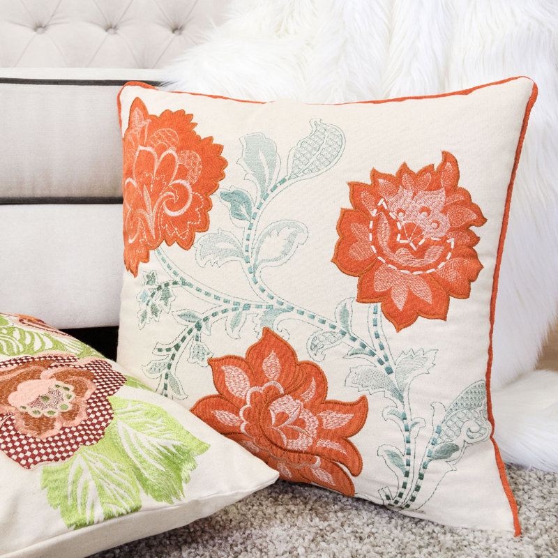 Floral Linen Throw Pillow