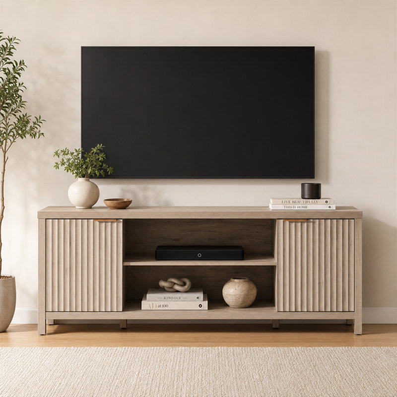 Nicolee TV Stand for TVs up to 65", Greige Oak, 62.7cm H x 170cm L x 39cm W