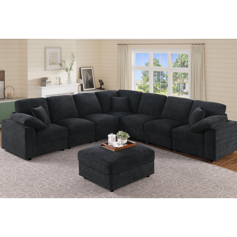 Kensley 8-Piece Upholstered Corner Sectional, Black