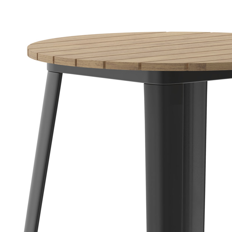 Greory Round Commercial Indoor/Outdoor Poly Bar Top Restaurant Table with Steel Frame, Brown Top/Black Base, 30" W x 30" L