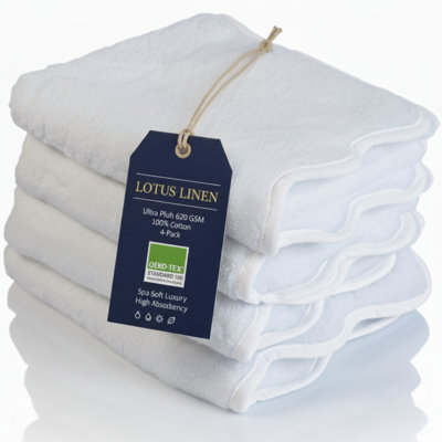 Luxury Cotton - Fluffy, Ultra Soft & Highly Absorbent - Hand Towels (4 Pieces) - Scallop Piping