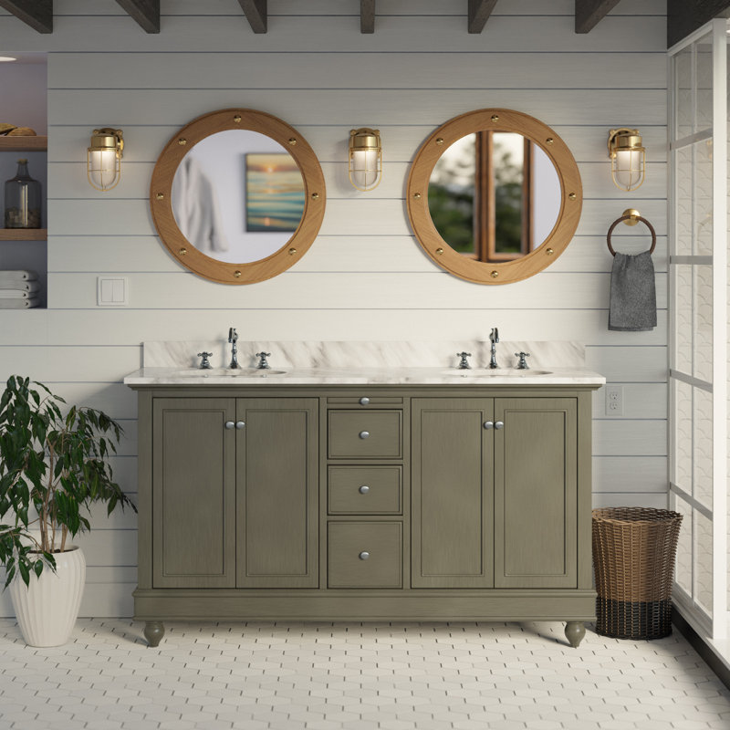 Ensemble de meuble-lavabo double 60 po Ferdinand, Marbre de Carrare, Gris patiné